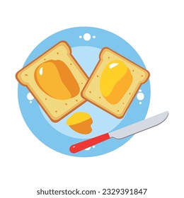 Slices of fried bread with honey on plate cartoon vector illustration