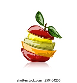 Slices of fruits, apple shape. Sketch for your design. Vector illustration