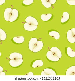 Slices of green apples seamless pattern. Fresh fruits background. Vector cartoon flat illustration.