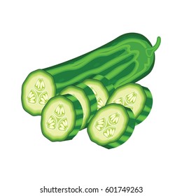 slices of green cucumber on white background. vector illustration