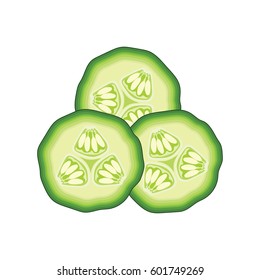 slices of green cucumber on white background. vector illustration