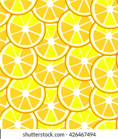 Slices of juicy citrus fruit orange and lemon healthy food diet. Bright colorful seamless background print pattern vector illustration.