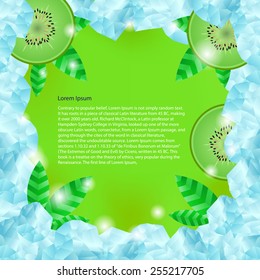 Slices of kiwi and ice. Vector illustration. The fruit was frozen in ice. Object isolated on gray background