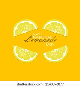 Slices of lemon around texts isolated on yellow background, National Lemonade Day May 1