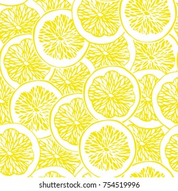 Slices of lemon. Hand drawn vector seamless pattern.