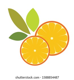 
Slices of lemon with leaves. Decorative vector graphics.
