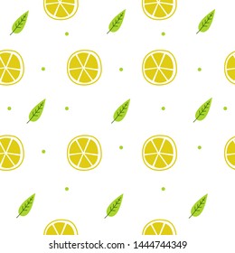 Slices lemon with leaves isolated on white background. Editable vector file.