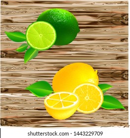 Slices of lemon And leaves placed on the table