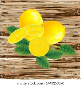 Slices of lemon And leaves placed on the table