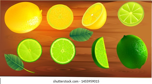 Slices of lemon And leaves placed on the table
