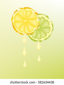 Slices of lemon and lime with drops