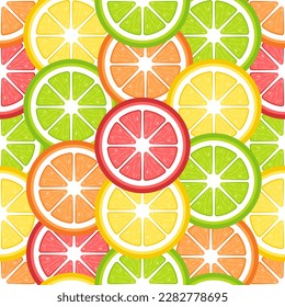 Slices of lemon, lime, grapefruit and orange vector seamless pattern. Best for textile, wallpapers, home decoration, wrapping paper, package and web design.