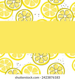 Slices of lemon - seamless texture on a white background. Fresh yellow fruits of lemon, lime. Doodle. Minimal style. Citrus. Black line. Vector illustration of handwriting.