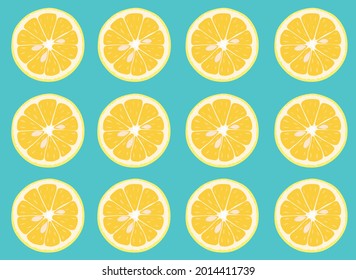 Slices of lemons on light blue background