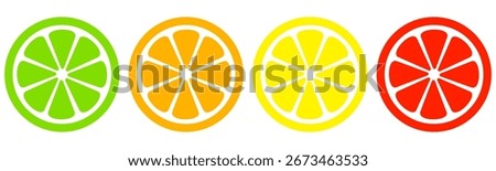 Slices of lime, orange and lemon icons. Flat minimal vector illustration design on white background.