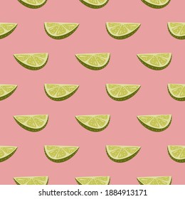 Slices of lime , seamless pattern on a dark pink background.