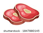 Slices of meat on bone. Beef slice delicious food. Protein source. Lean red meat, veal icon in flat style isolated on white background illustration. Useful products when breastfeeding a child