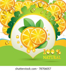 Slices orange with leaf and drops