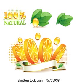 Slices orange with leaf isolated on white background