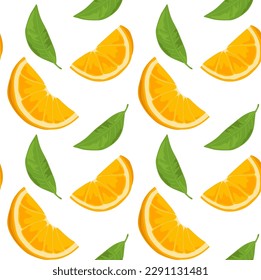 Slices of oranges with leaves. Seamless pattern in vector. Suitable for prints and backgrounds.
