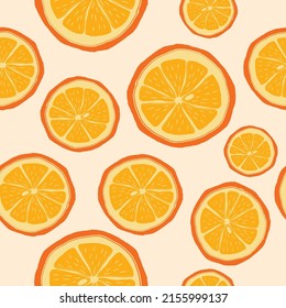 Trozos de naranjas de pequeño a gran tamaño. Ilustración vectorial.