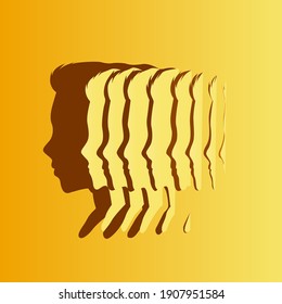 Slices of paper creating a silhouette shadow of a mans head shape. Health, mind and wellbeing concept. Vector illustration.