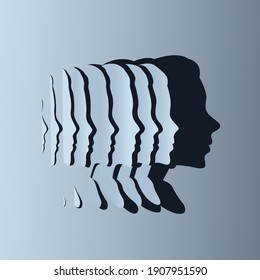 Slices of paper creating a silhouette shadow of a womens head shape. Health, mind and wellbeing concept. Vector illustration.