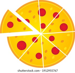 Slices of peperoni pizza, illustration, vector on a white background.