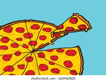 Slices of pepperoni pizza. Vector illustration.