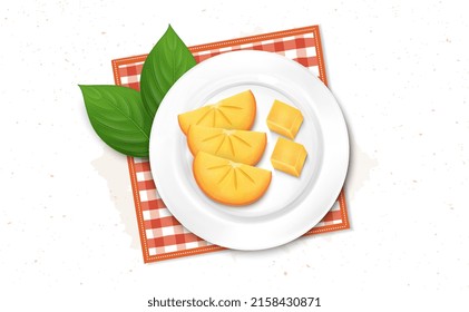 Slices of Persimmon fruit vector illustration from the top view