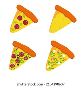 Slices of pizza in different flavors. Fast Food Illustration