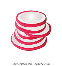 Slices of radish on white background