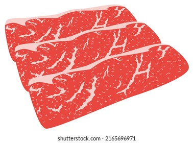 Slices of raw beef against white background