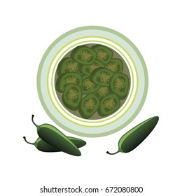 slices of raw green jalapeno pepper. vector illustration