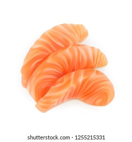 Slices of Raw Salmon Fillet Isolated on White Background Top View. Thick Pieces of Fresh Red Fish or Trout Sashimi Vector Illustration