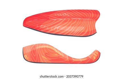 Slices of raw salmon fillet set vector illustration