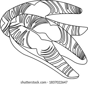 Slices of red fish. Contour image of food. Vector illustration isolated on white background.