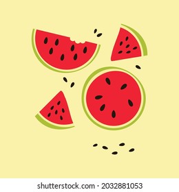 slices of red watermelon on a yellow background