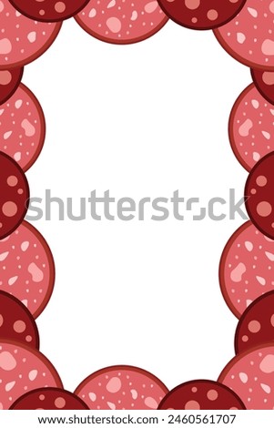 Slices of salami sausage border. Frame of Salame Meat delicatessen gastronomic product. National Salami Day