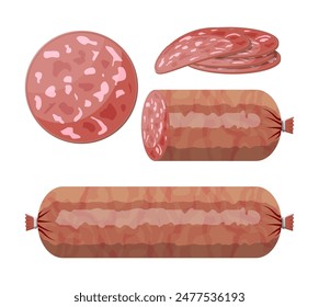 Rodajas de salami aisladas en blanco. Producto gastronómico de charcutería. Ilustración vectorial en estilo plano