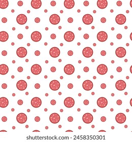 Slices of salami sausage seamless pattern for National Salami Day