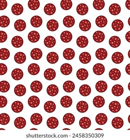 Slices of salami sausage seamless pattern for National Salami Day