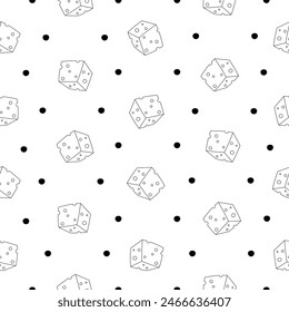 Slices and slicing of cheese. Seamless pattern. Coloring Page. Parmesan, mozzarella, hollandaise, ricotta, a piece of different types. Hand style. Vector drawing. Design ornaments.