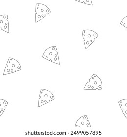 Slices and slicing of cheese. Seamless pattern. Coloring Page. Parmesan, mozzarella, hollandaise, ricotta, a piece of different types. Hand style. Vector drawing. Design ornaments.