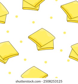 Slices and slicing of cheese. Seamless pattern. Parmesan, mozzarella, hollandaise, ricotta, a piece of different types. Hand style. Vector drawing. Design ornaments.