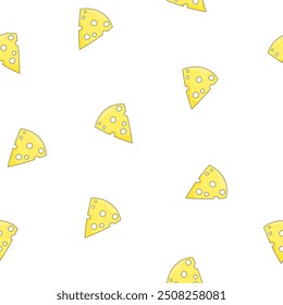 Rebanadas y rodajas de queso. Patrón sin fisuras. Parmesano, mozzarella, holandesa, ricota, una pieza de diferentes tipos. Estilo de mano. Dibujo de Vector. Diseña adornos.