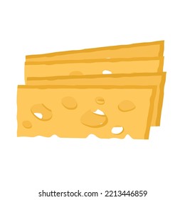 Slices of tasty cheese isolated on white background. Healthy organic food. Holland cheese with holes. Vector cartoon illustration 