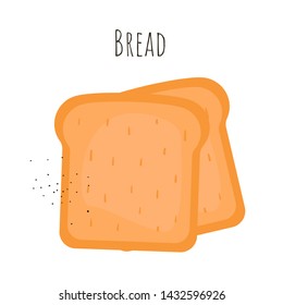 Slices of toast bread. Isolated cartoon dishes. Doodle color set of ingredients and products for cooking