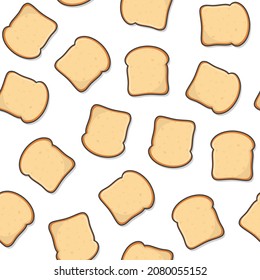 Slices Toast Bread Seamless Pattern On A White Background. Bakery Pastry Product Theme Illustration