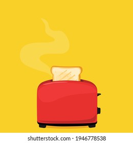 Slices of toast bread in the toaster against yellow background. Vector